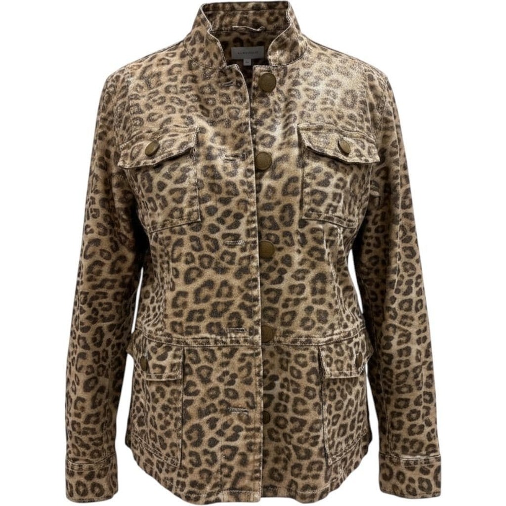 Chico's Size 1 med Metallic Leopard Print Utility Jacket Gold Animal Print
